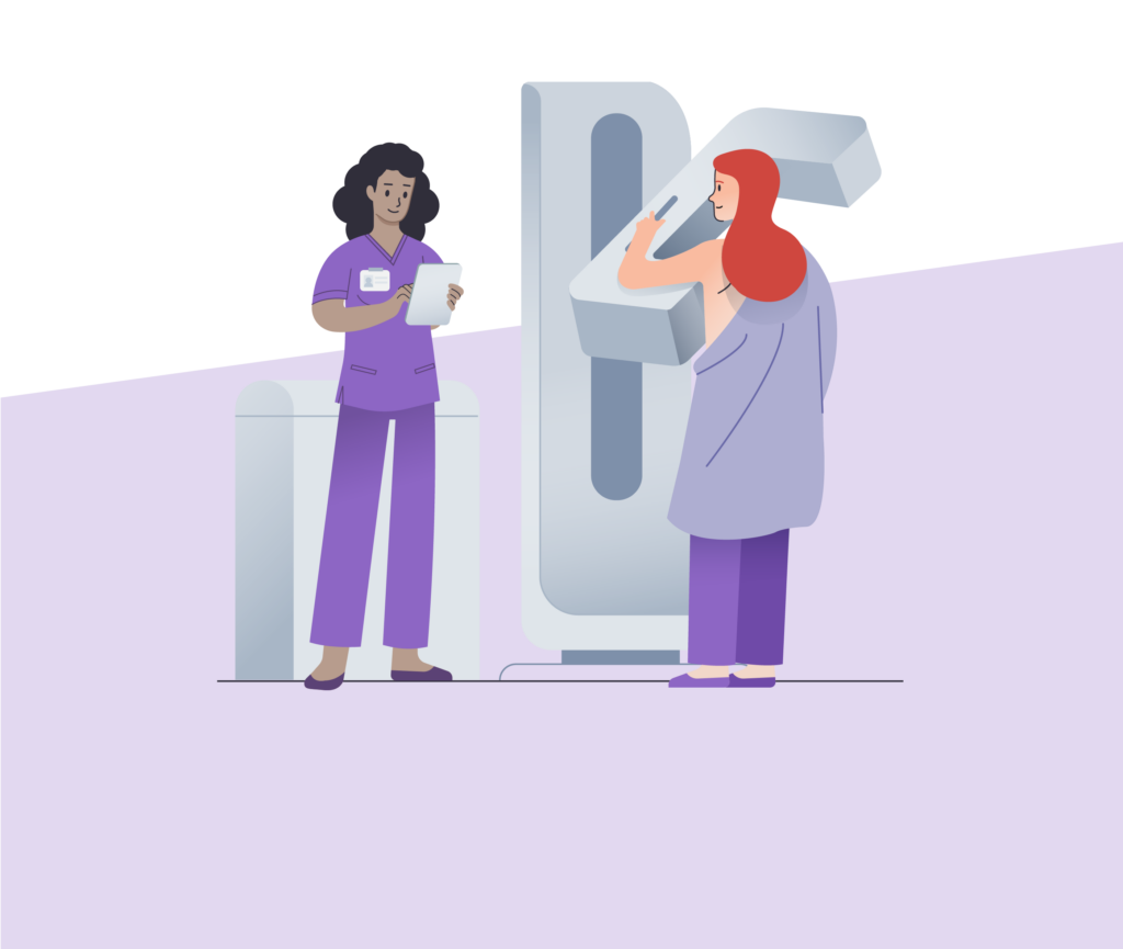 women receiving her mammogram