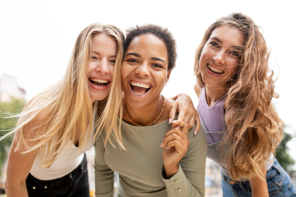 three young women friends