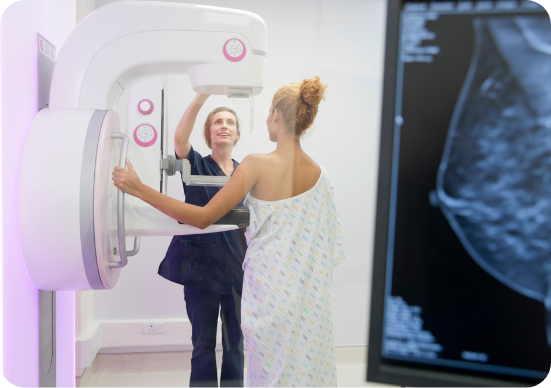 digital mammography machine is being used to perform a stereotactic breast biopsy.